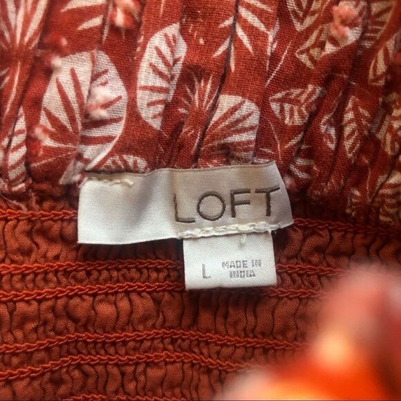 LOFT SKIRTS, Palm Smocked, Tiered Skirt Rich Chestnut Size L - Picture 5 of 7